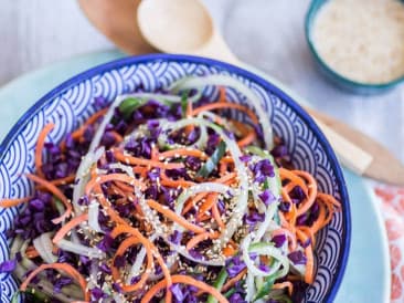 Colorful salad with tahini dressing
