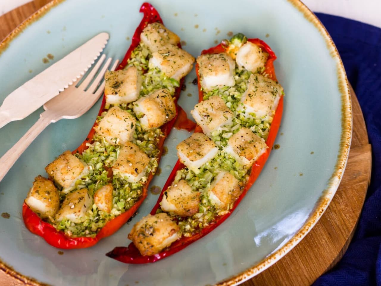 Fish stuffed red pimentos