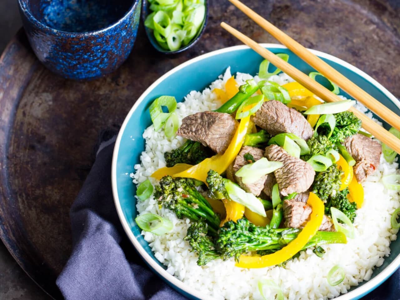 Ginger steak stir-fry with cauliflower rice