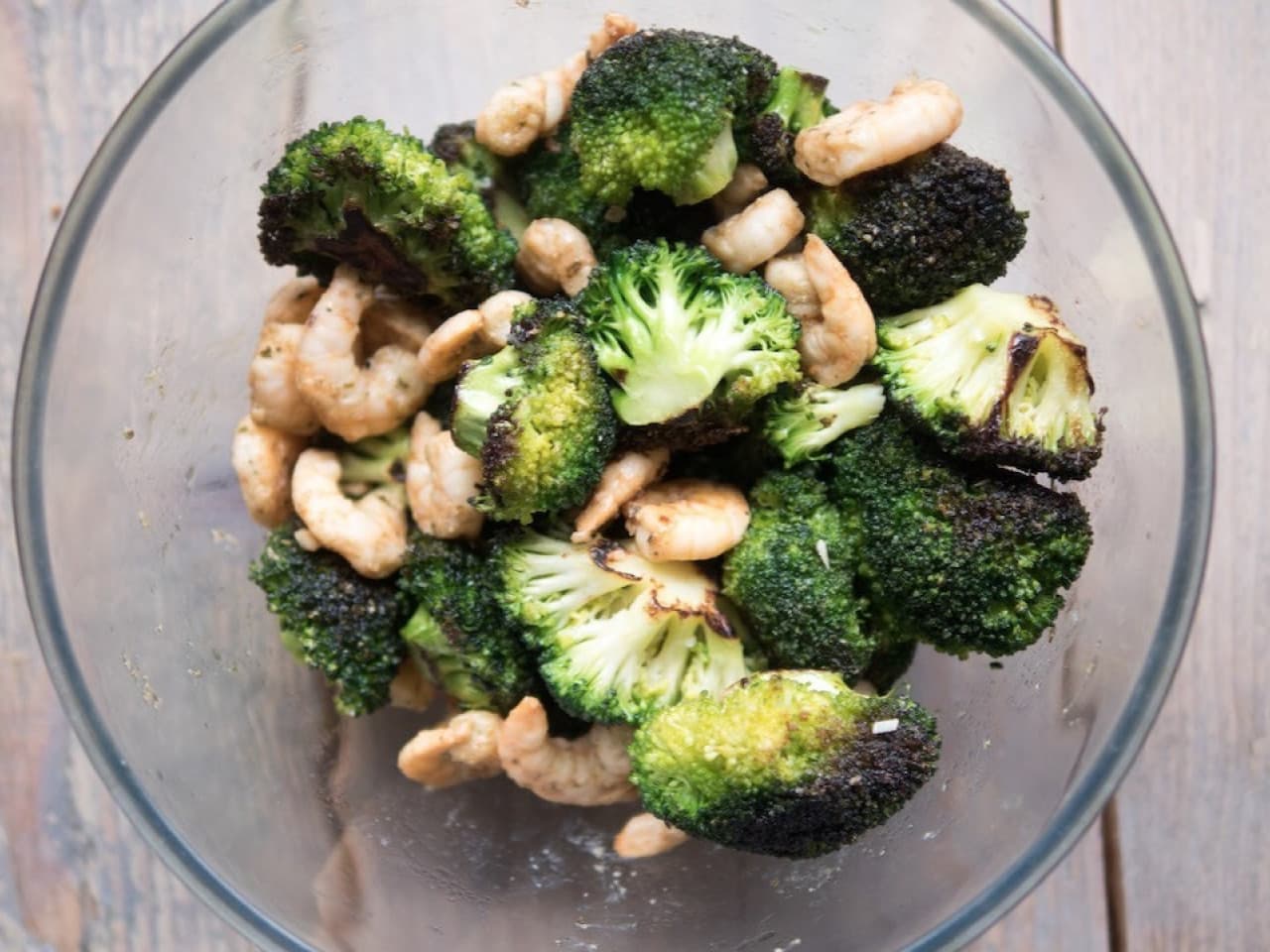 Grilled broccoli and shrimp salad