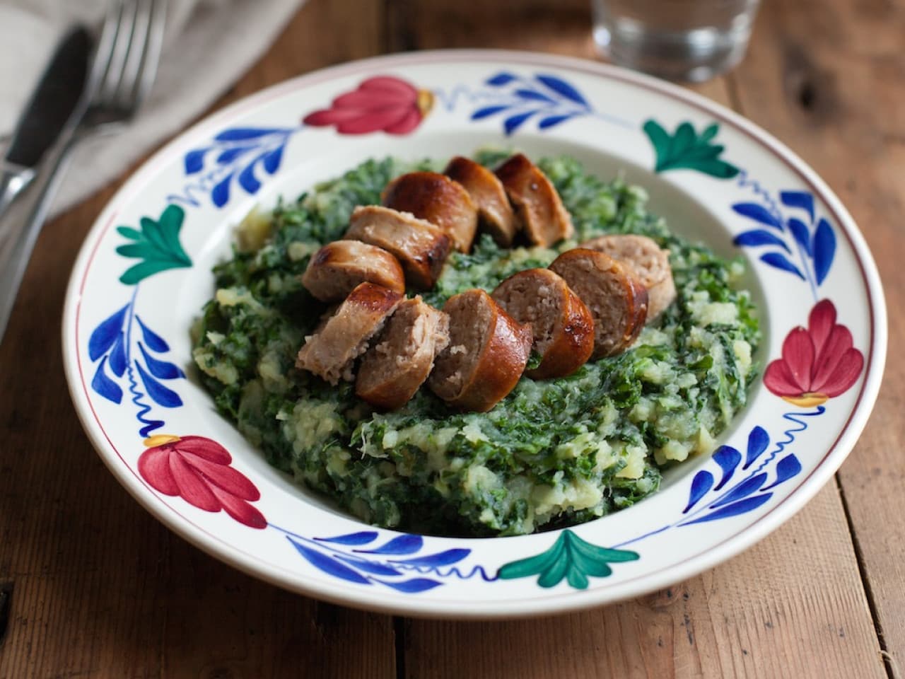 Mashed potatoes with kale and sausage