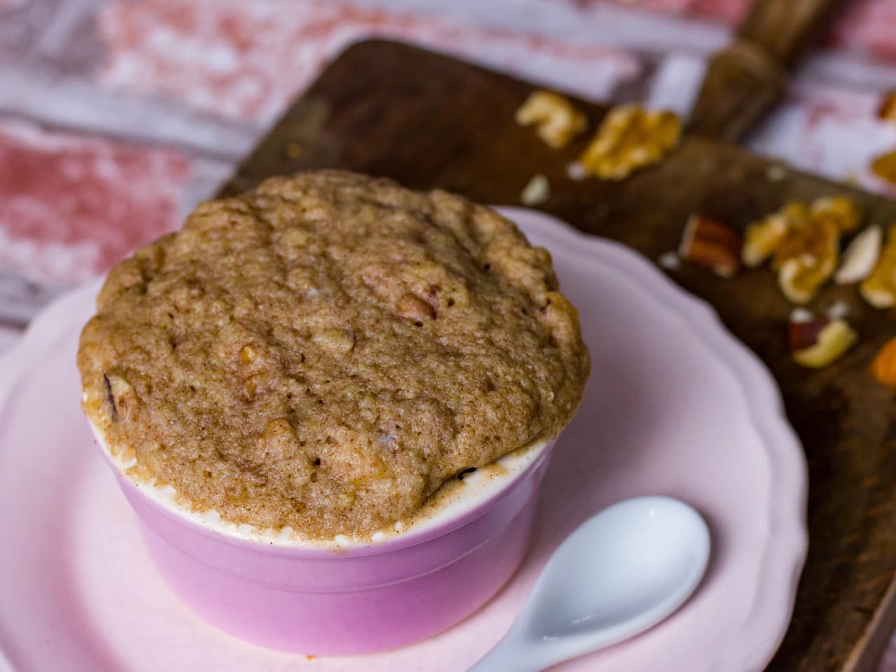 Cinnamon mug cake with nuts