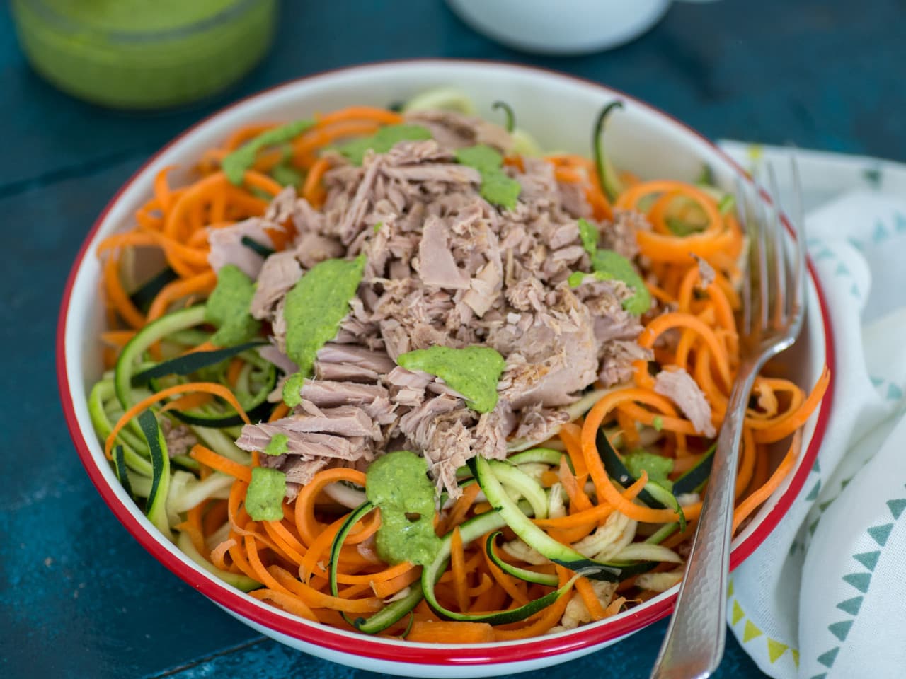 Pasta pesto met tonijn