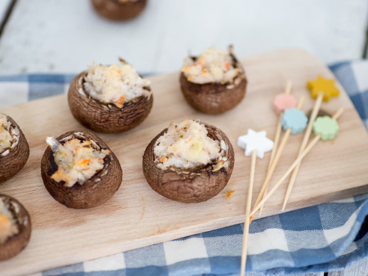 Champignons gevuld met krab