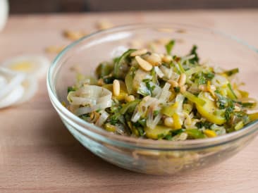 Braised leek with pine nuts