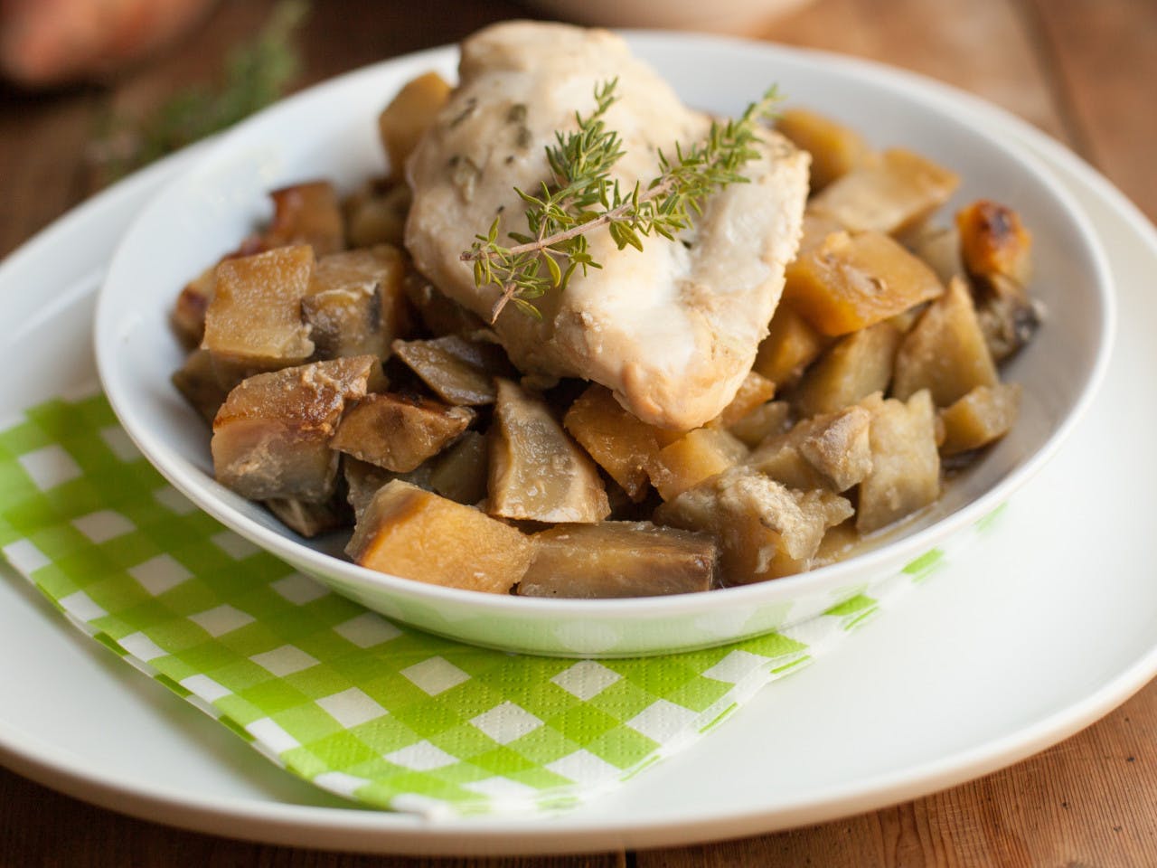Honey mustard chicken from the slowcooker with sweet potato