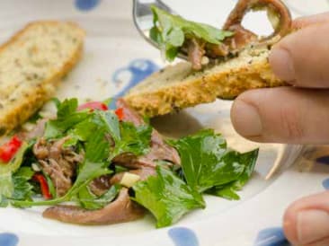 Anchovy with parsley and pumpkin seed bread