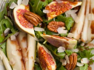 Peersalade met chocolade vinaigrette