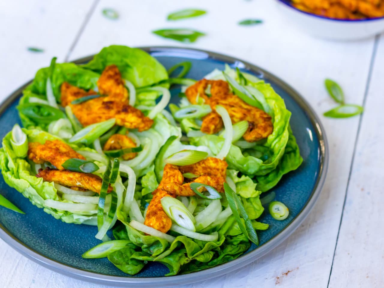 Lettuce wraps with Indian marinated chicken