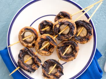 Marinated mushrooms on a stick