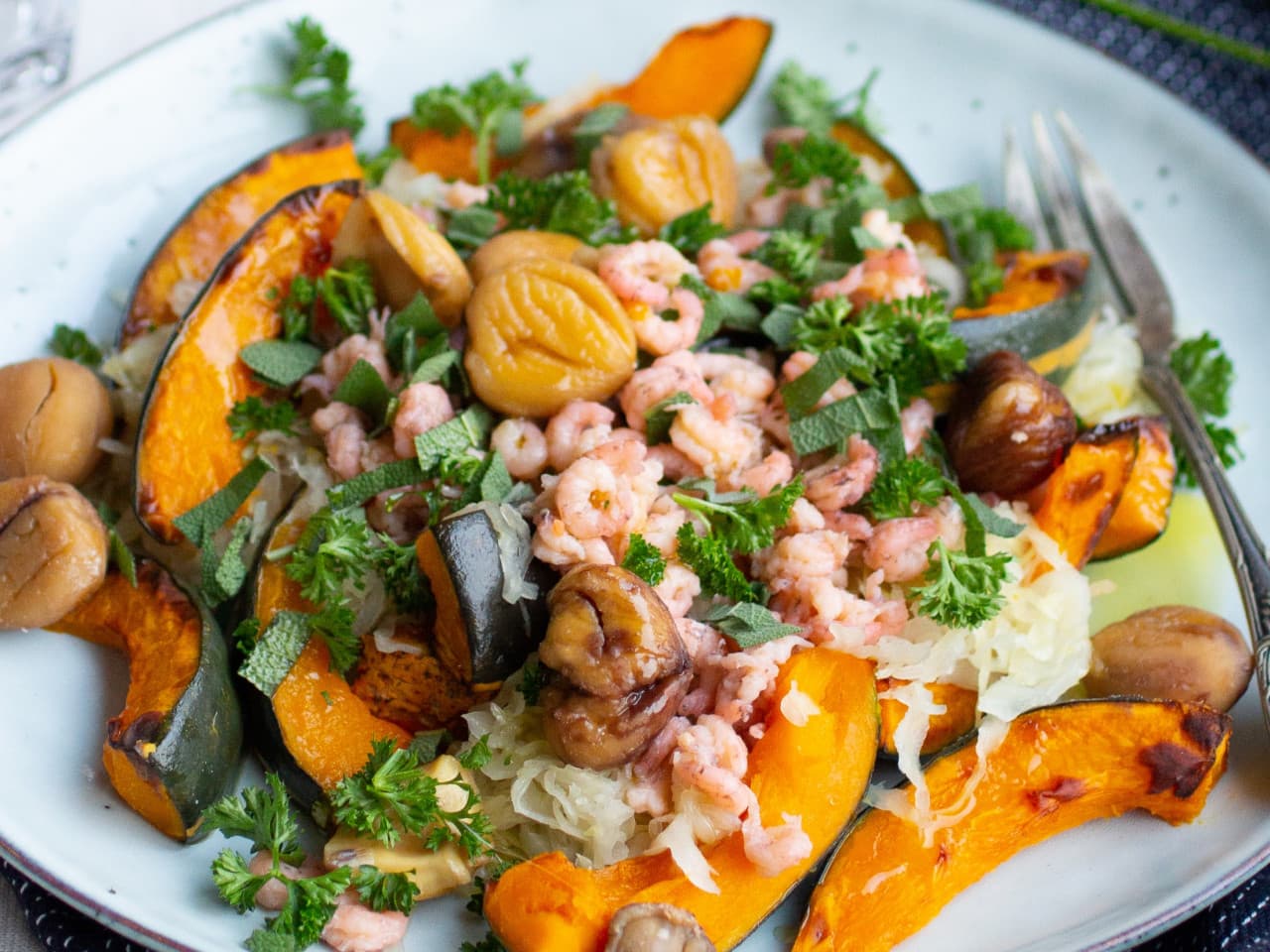 Zuurkoolsalade met garnalen