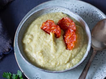 Broccoli soup with crispy chorizo