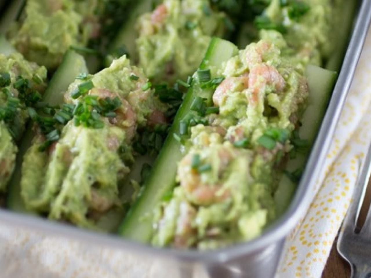 Cucumber boats with shrimps