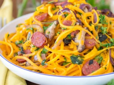 Pompoennoodles met chorizo