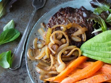 Hamburgers with sweet potato fries