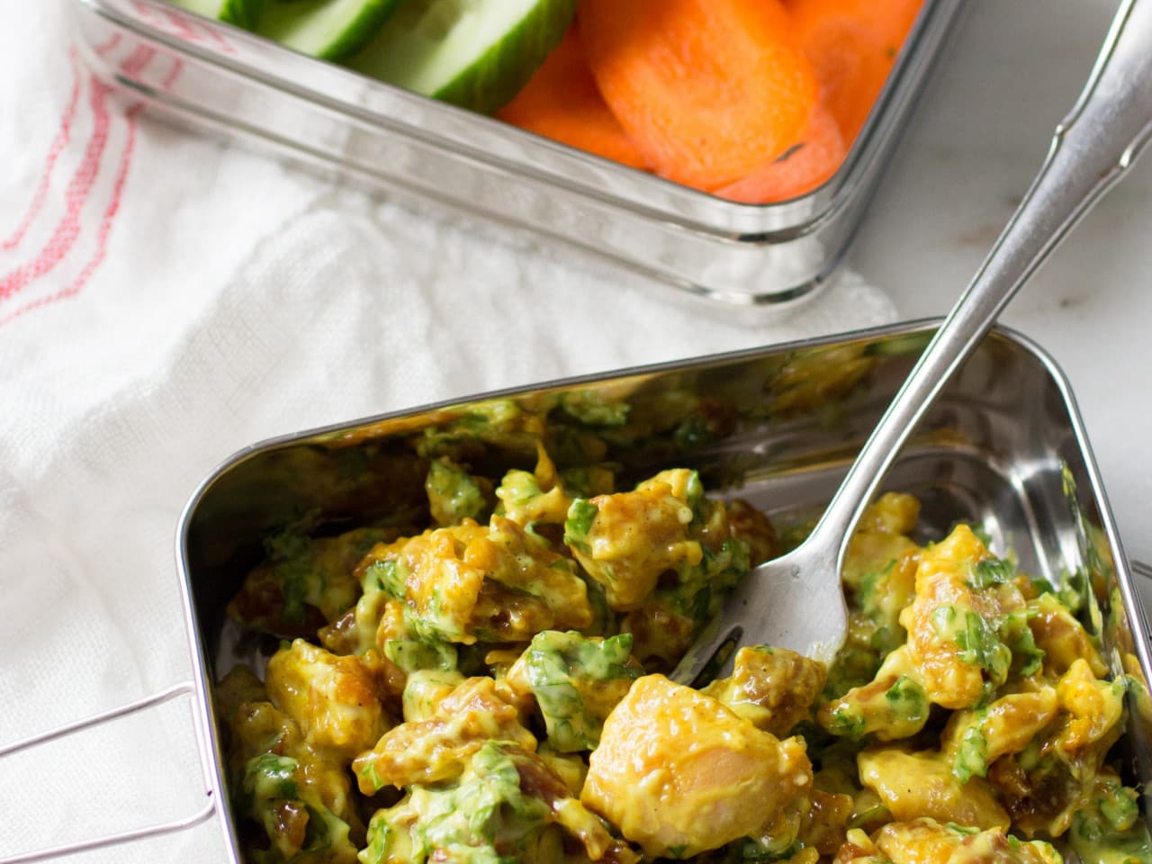 Chicken curry salad with snack vegetables