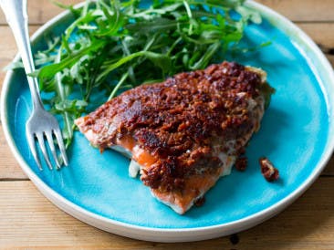 Wild salmon with red tapenade