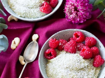 Banana bowl with raspberry