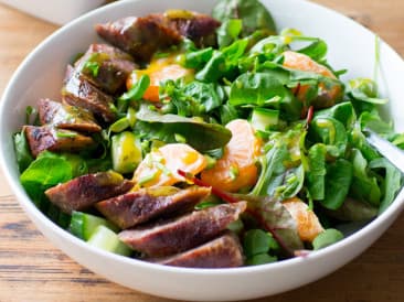 Fresh summer salad with BBQ sausage