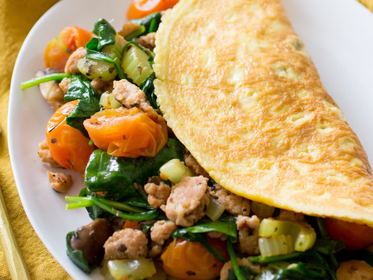 Omelette Calzone with chicken and shiitaes