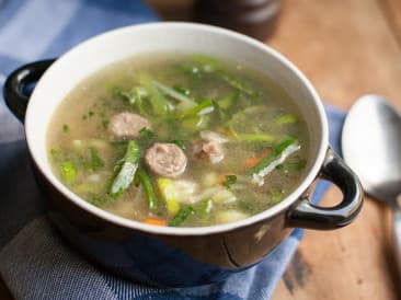 Clear vegetable soup with balls