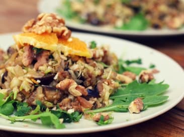 Fennel couscous with mandarin and eggplant