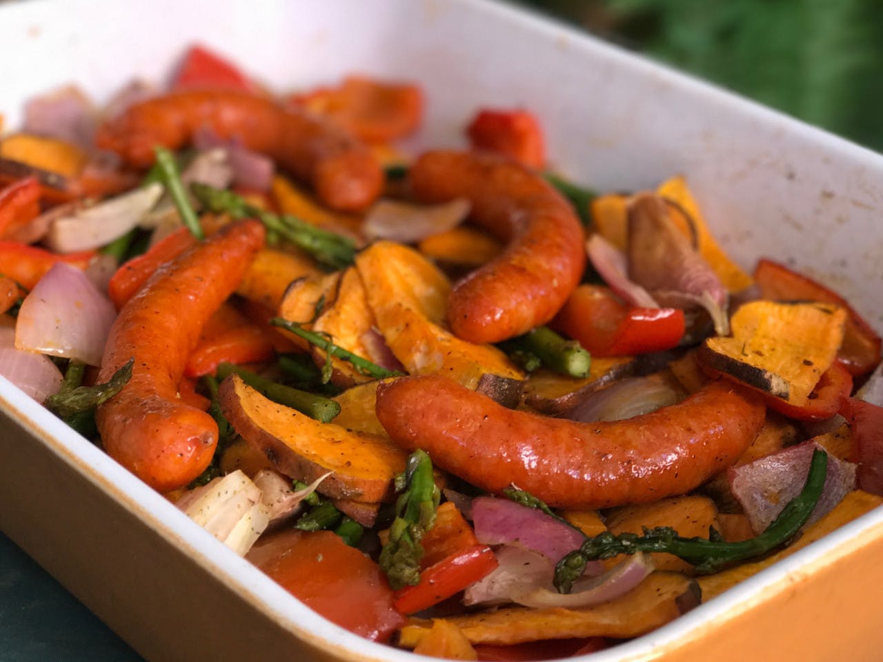 Nadine's sweet potato dish with spiced sausages