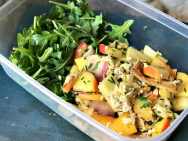 Roerei met bieslook, appel en spek