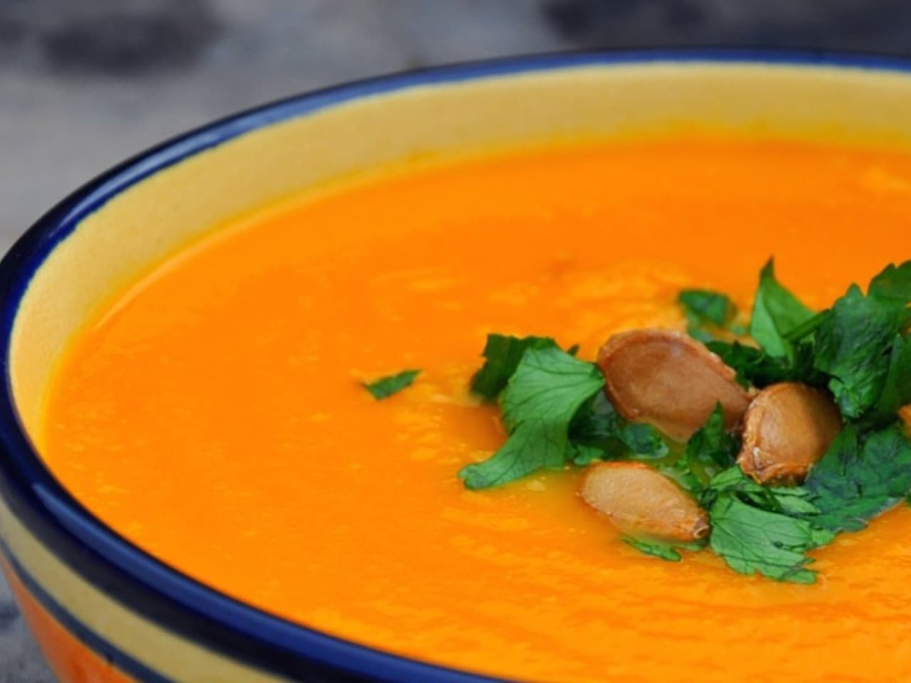 Wintery pumpkin soup with orange