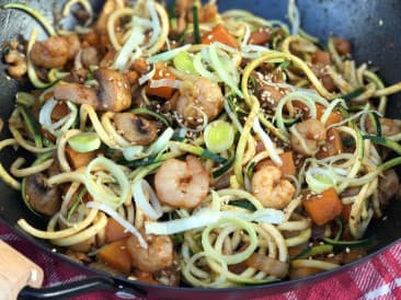 Noodles with pumpkin and shrimps