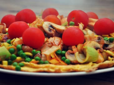 Pizza omelette with peas