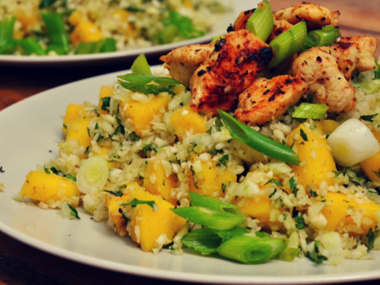 Fennel rice with chicken & mango