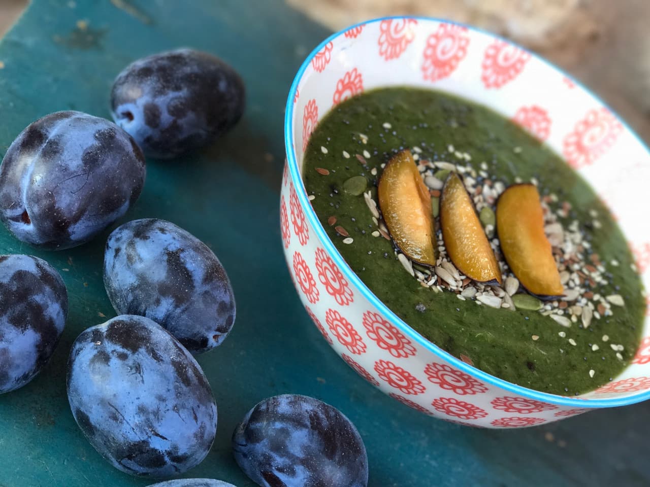 Breakfast smoothie with plums