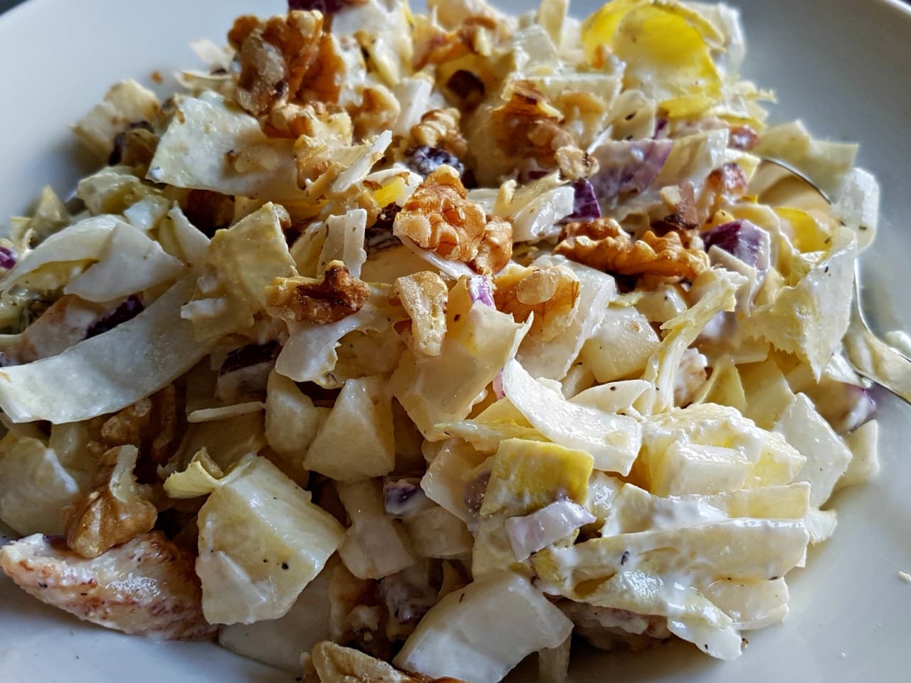 Chicory, chicken, walnut salad