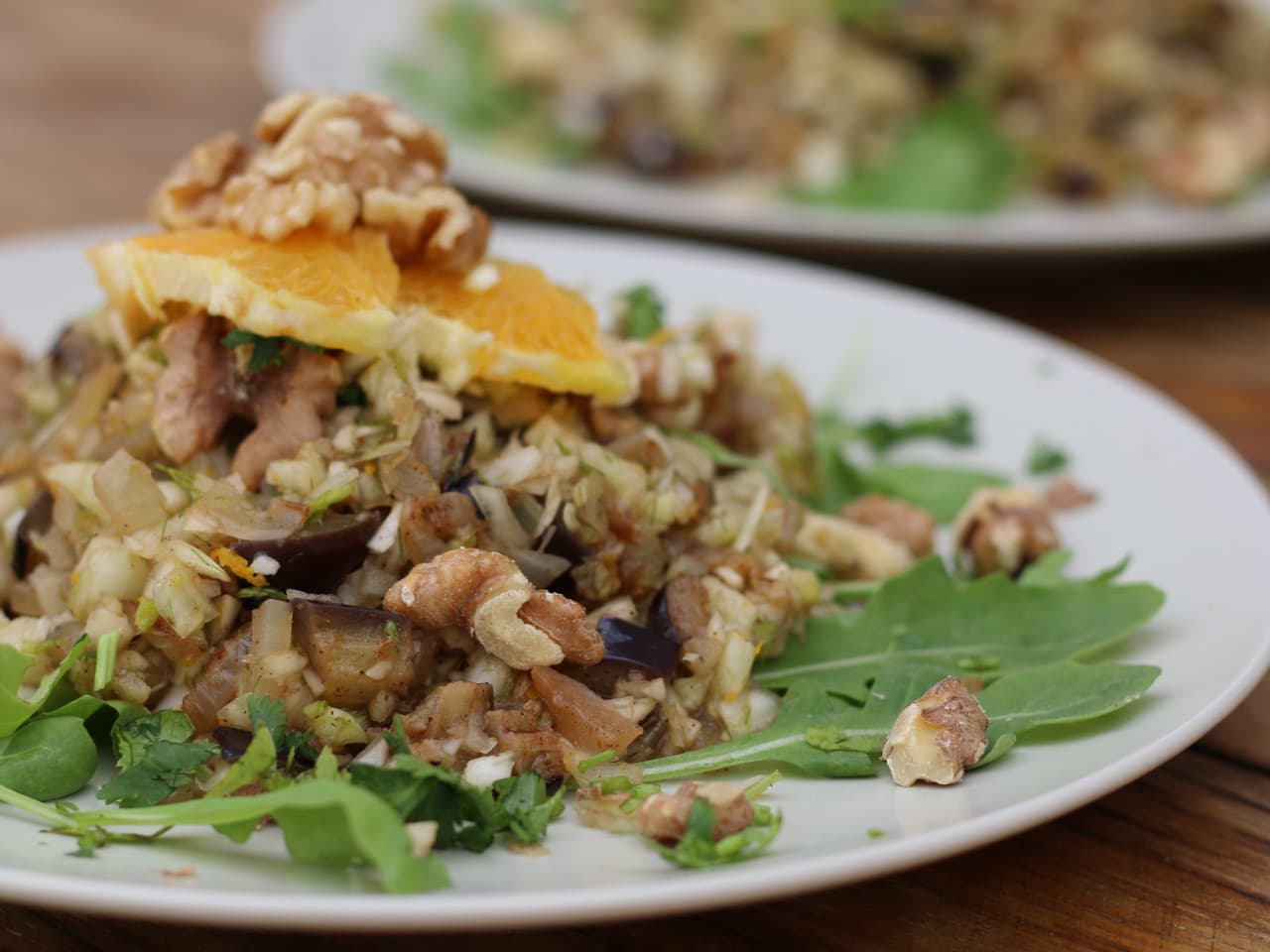 Orange couscous with aubergine