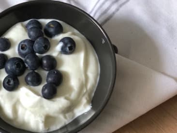 Soy yogurt with granola from the pan