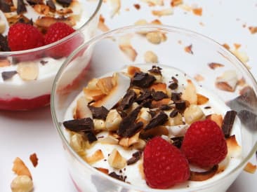 Breakfast trifle with raspberries