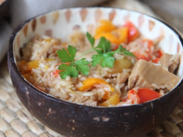 Pilav au poulet (végétalien) et aux abricots