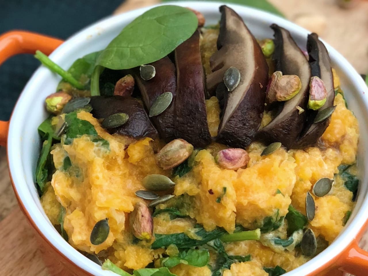 Festive Portobello from the oven with pumpkin & spinach