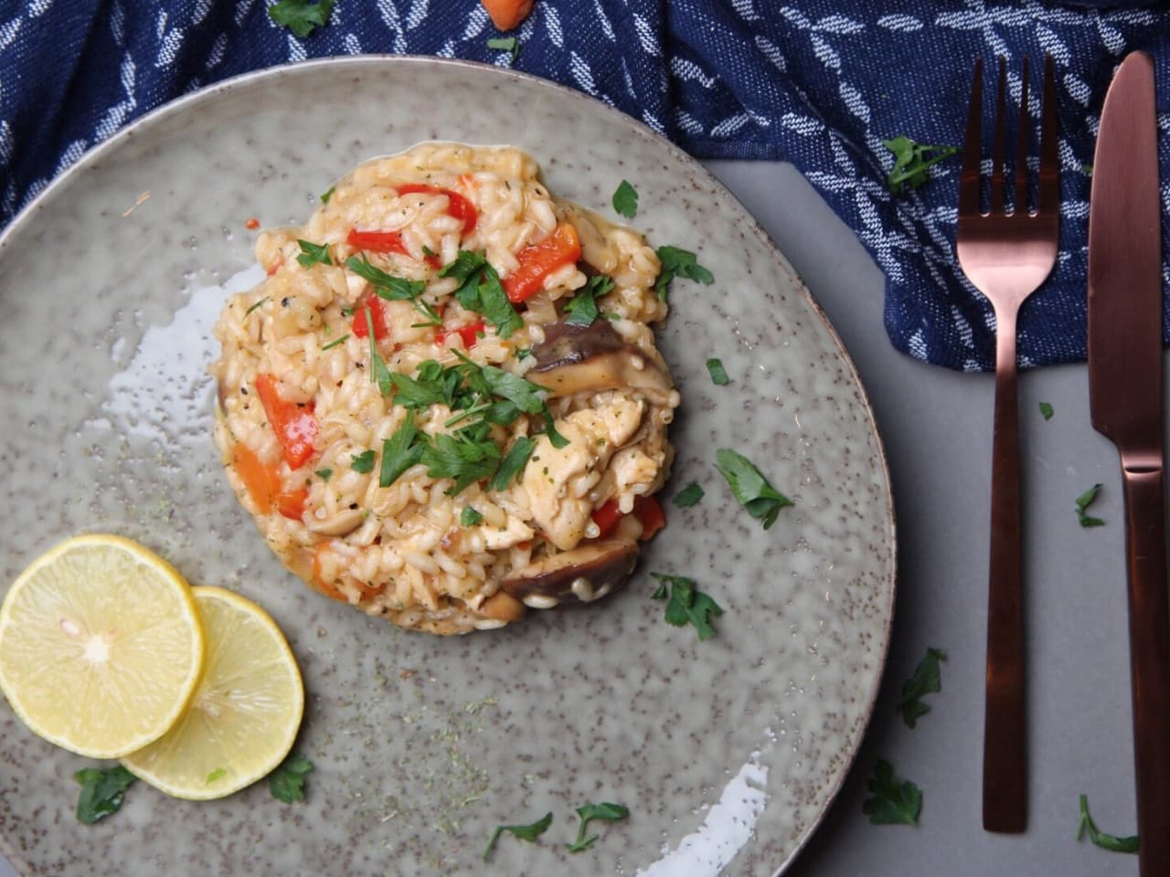 Risotto crémeux au poulet (végétarien)