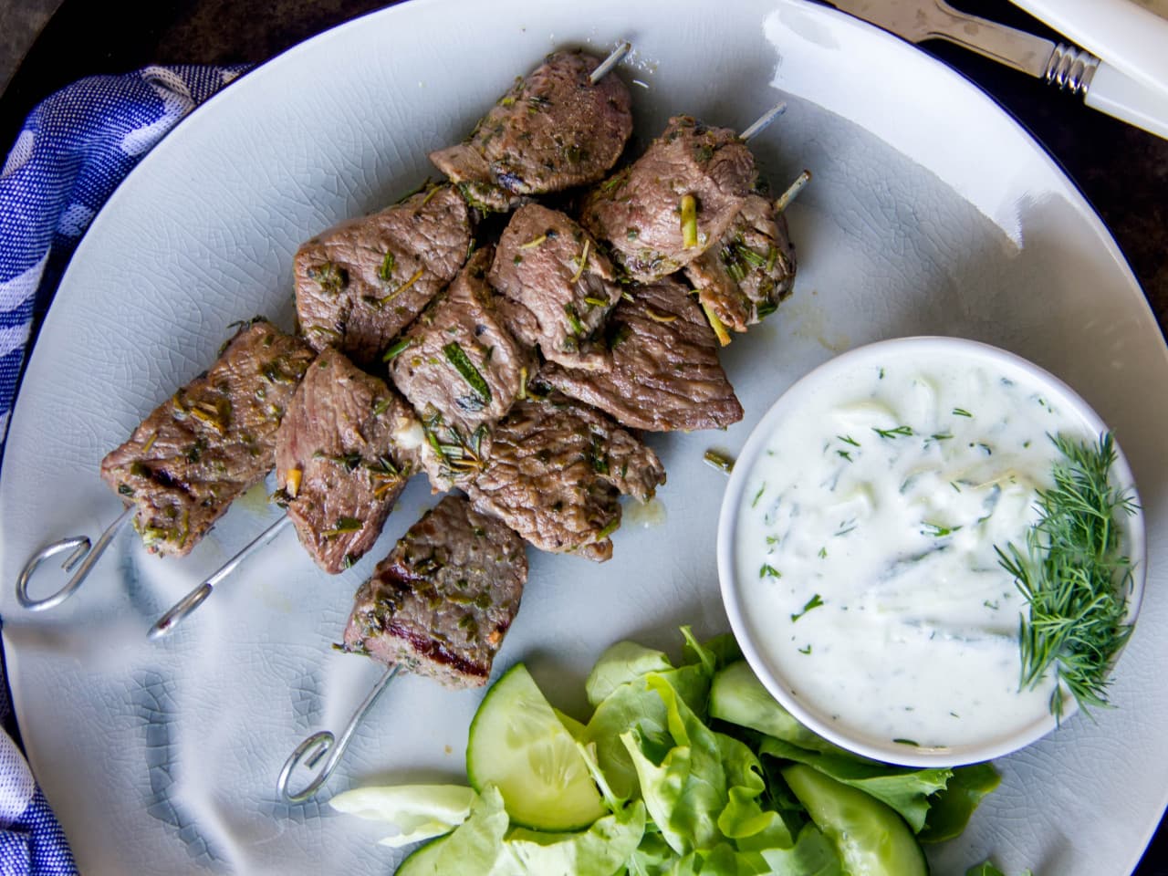 Greek Lamb Kebabs With Tzatziki