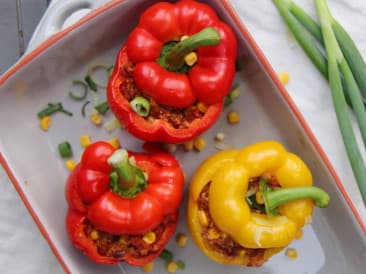 Poivrons farcis au couscous et viande hachée (végétarienne)