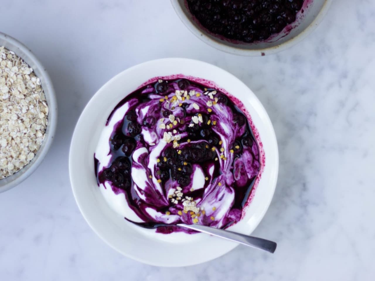 Coconut ice cream with blueberry swirl