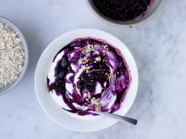 Coconut ice cream with blueberry swirl