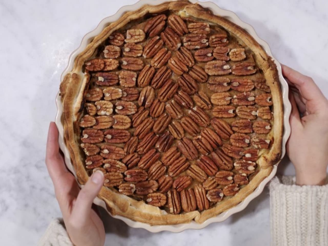 Festive vegan pumpkin pie with pecans