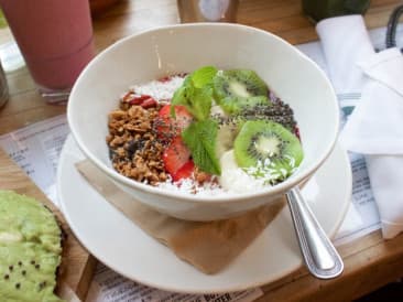 Vegan acai bowl with fruity topping