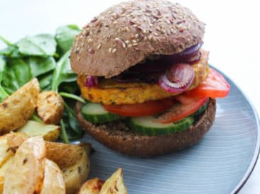 Vegan burger with rosemary potatoes