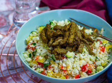 Moroccan beef with cauliflower salad