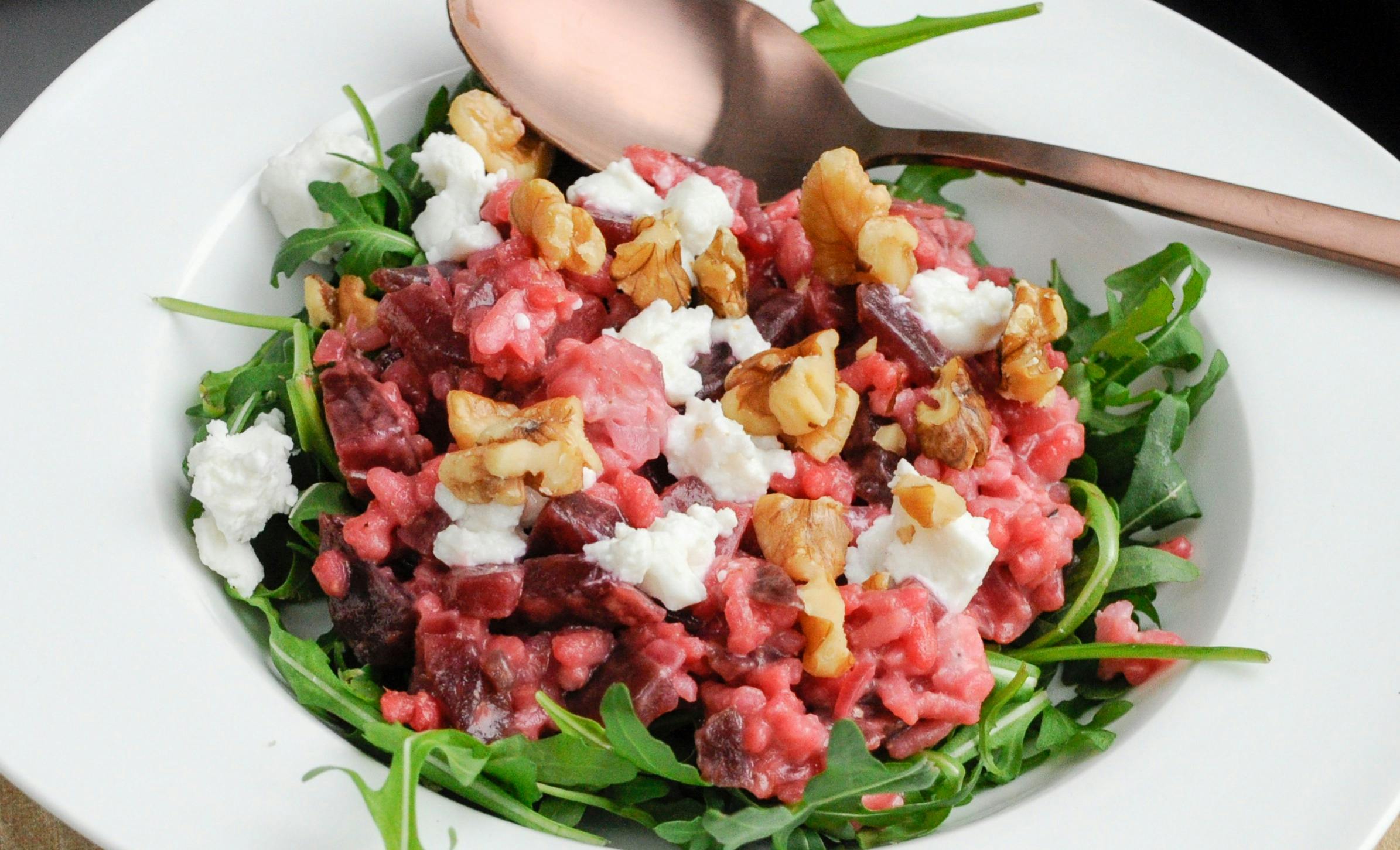 Fresh beetroot risotto with goat cheese