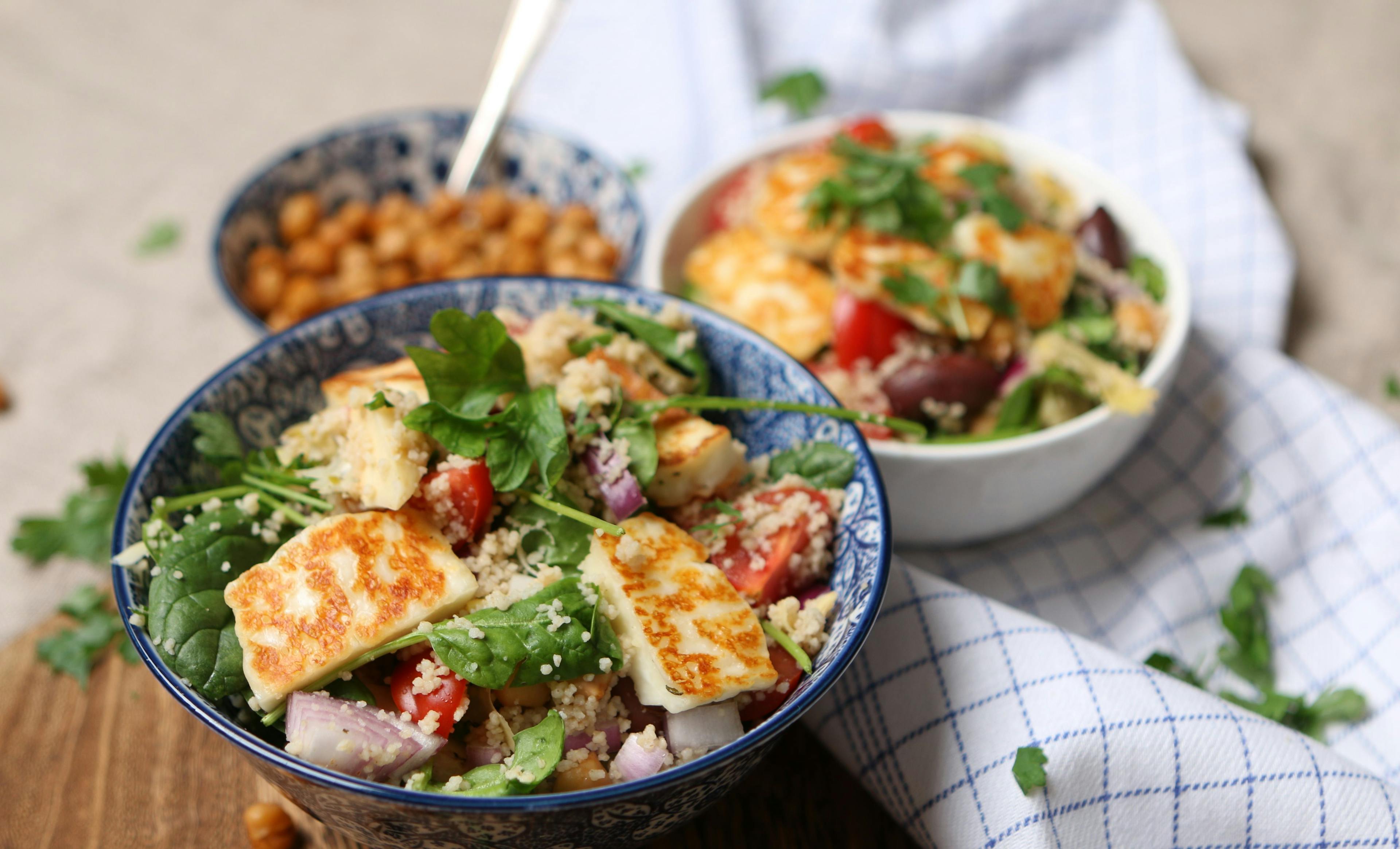 Vegetarian couscous with roasted chickpeas & Halloumi